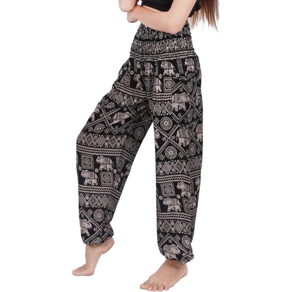 BANJAMATH XXL Smocked Waist Thai Harem Pants Hippie Bohemian Palazzo Elephant